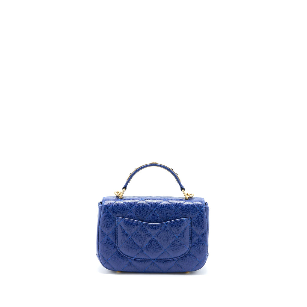 CHANEL TOP HANDLE QUILTED FLAP BAG CAVIAR BLUE GHW