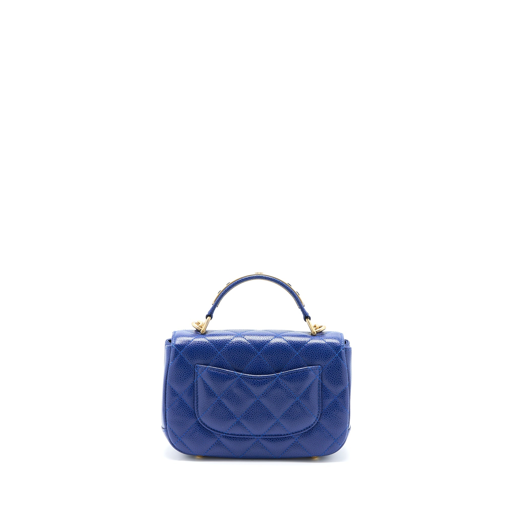 CHANEL TOP HANDLE QUILTED FLAP BAG CAVIAR BLUE GHW