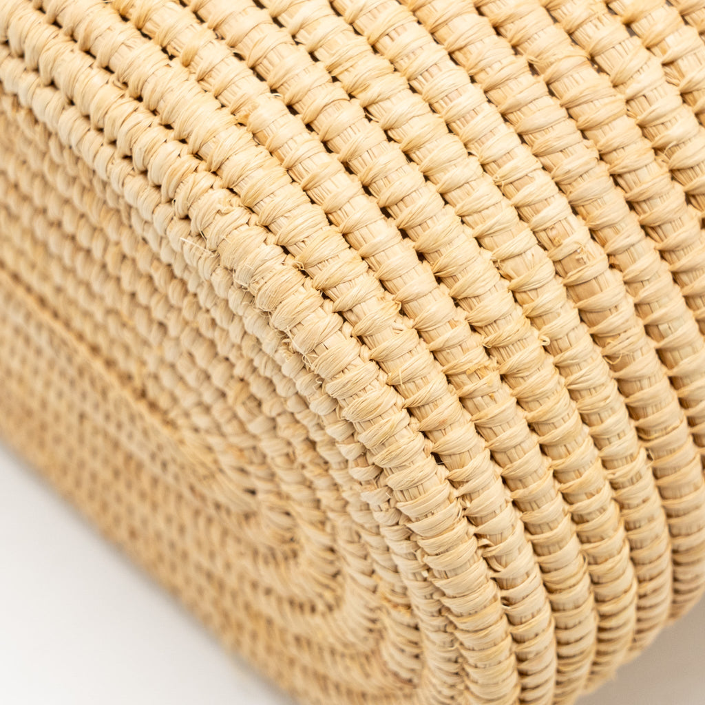LOEWE SMALL ANAGRAM SQUARE BASKET BAG RAFFIA BROWN/BEIGE