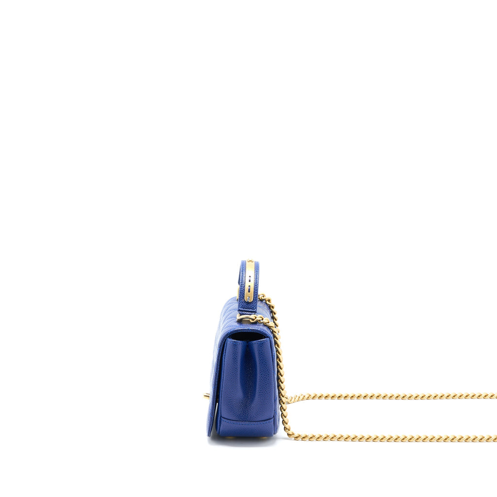 CHANEL TOP HANDLE QUILTED FLAP BAG CAVIAR BLUE GHW
