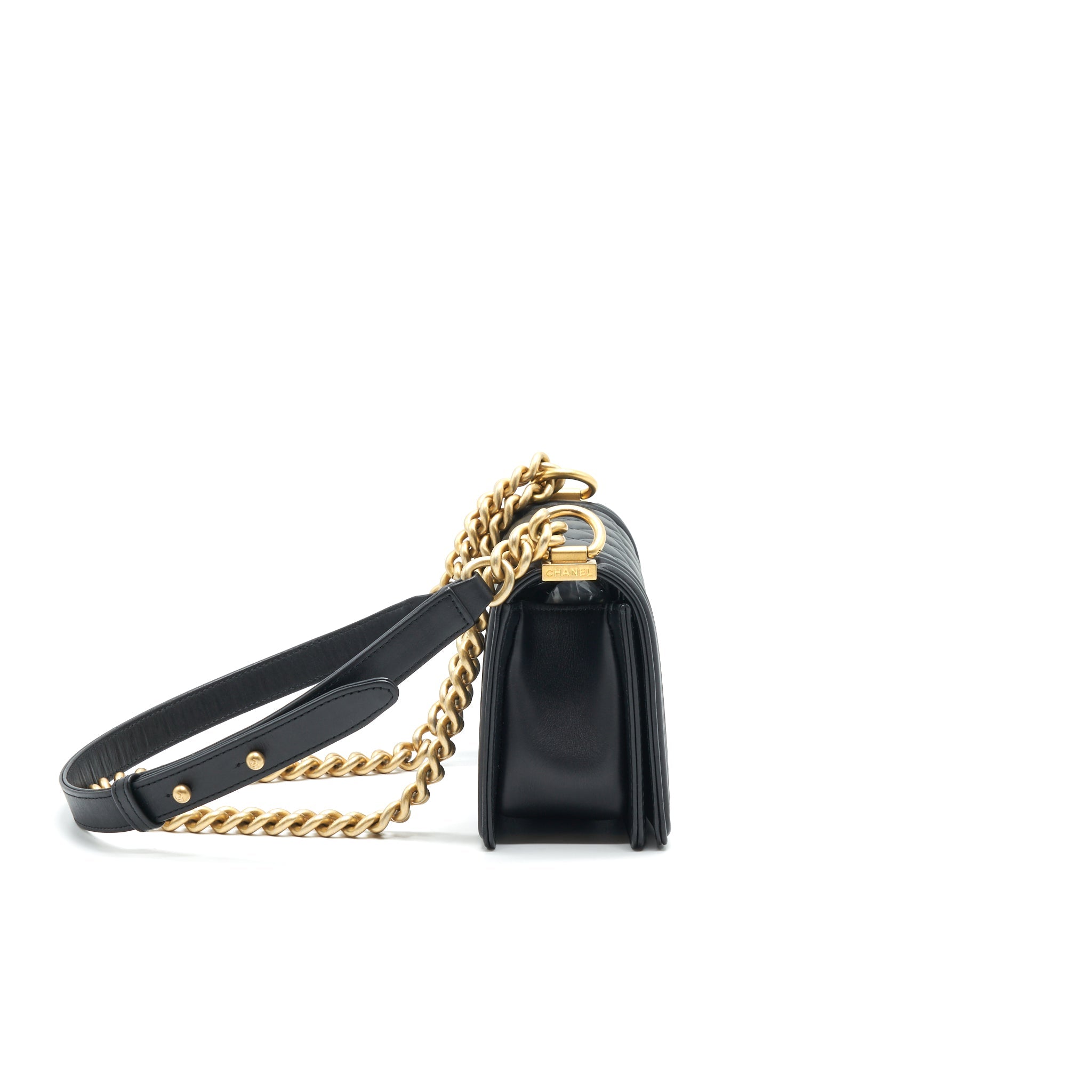 CHANEL SMALL BOY BAG CALFSKIN BLACK WITH GHW SERIAL27