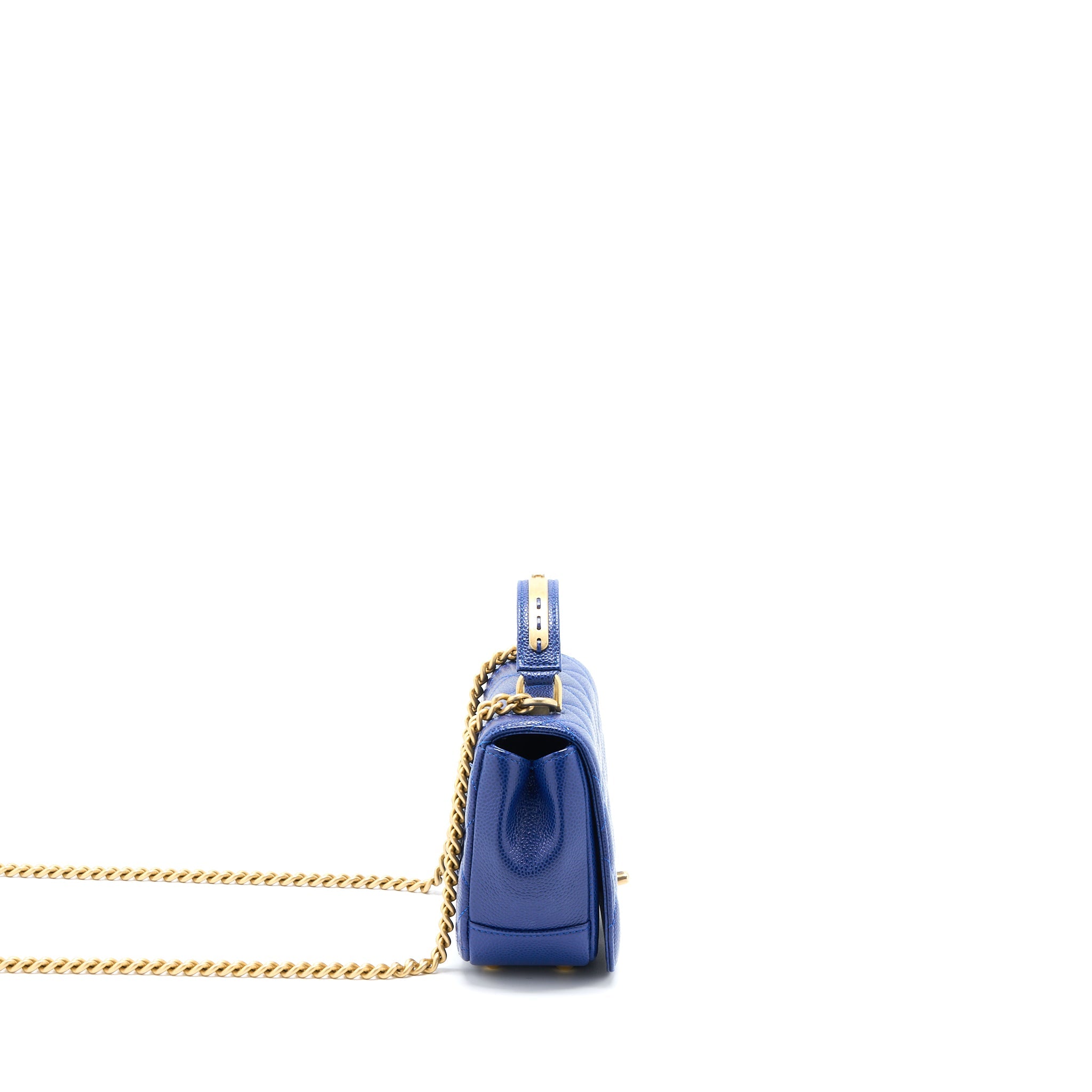 CHANEL TOP HANDLE QUILTED FLAP BAG CAVIAR BLUE GHW