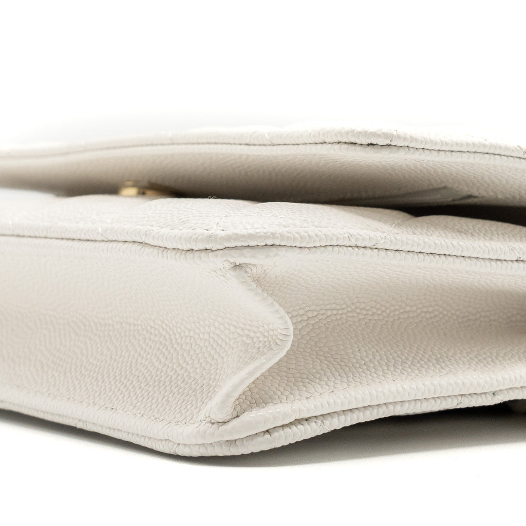 CHANEL CLASSIC WALLET ON CHAIN CAVIAR WHITE LGHW (MICROCHIP)