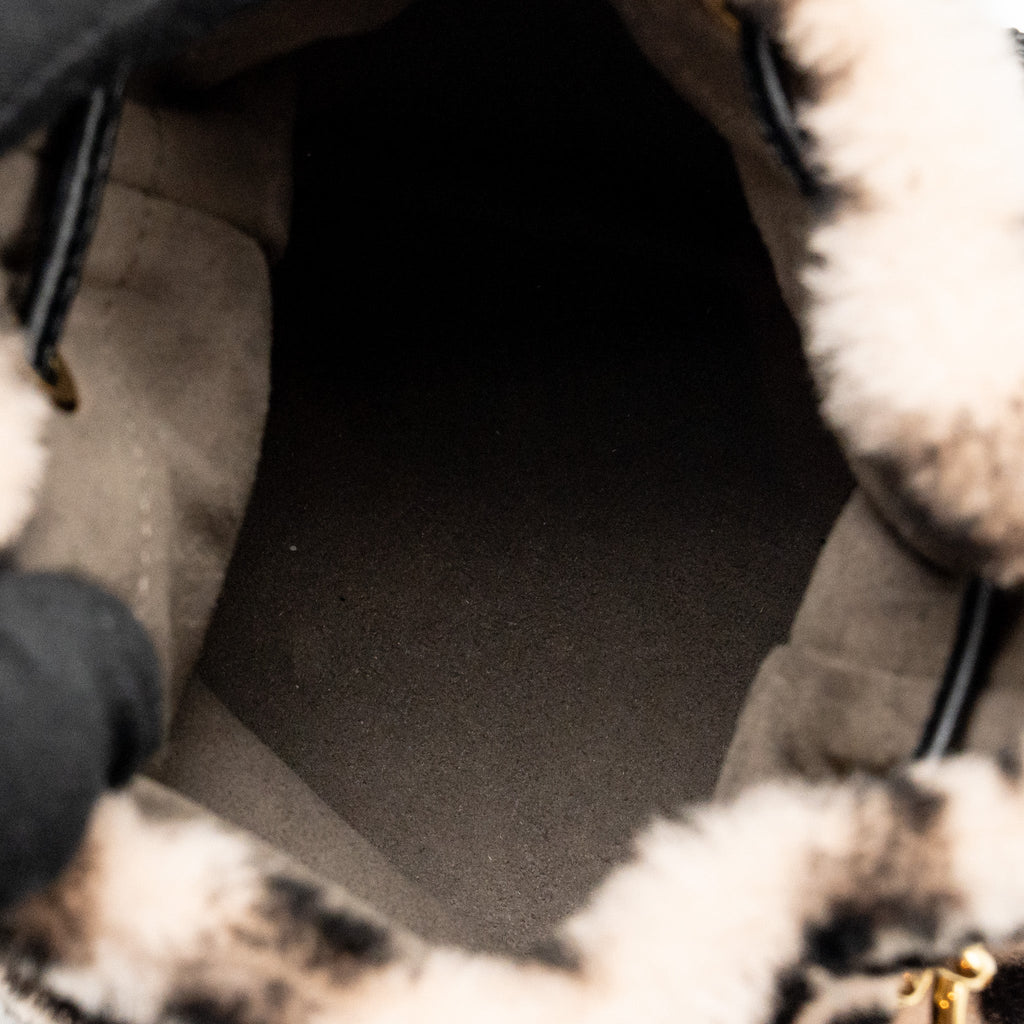 FENDI MON TRESOR BUCKET BAG SHEARLING ZUCCA PINK/BLACK GHW