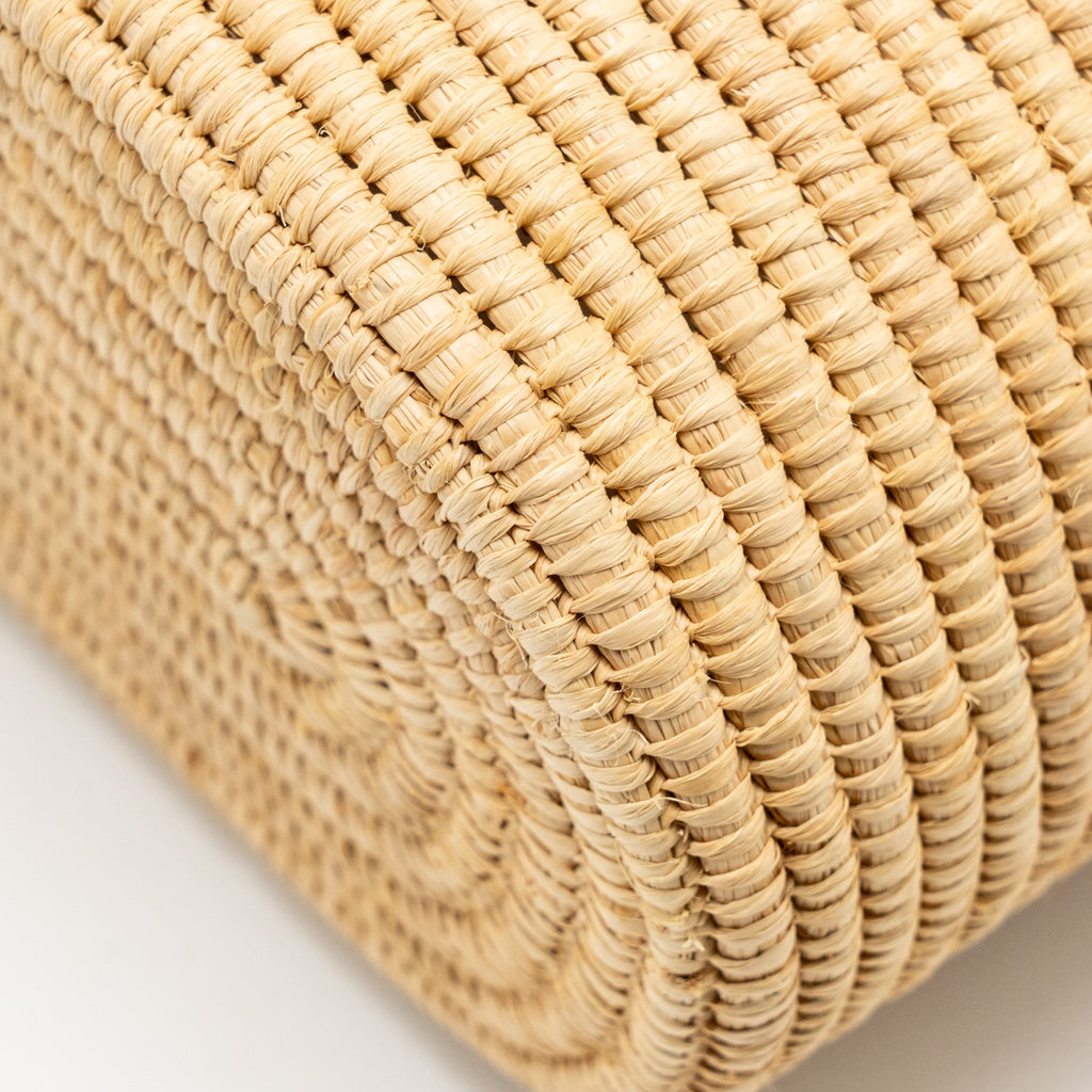 LOEWE SMALL ANAGRAM SQUARE BASKET BAG RAFFIA BROWN/BEIGE