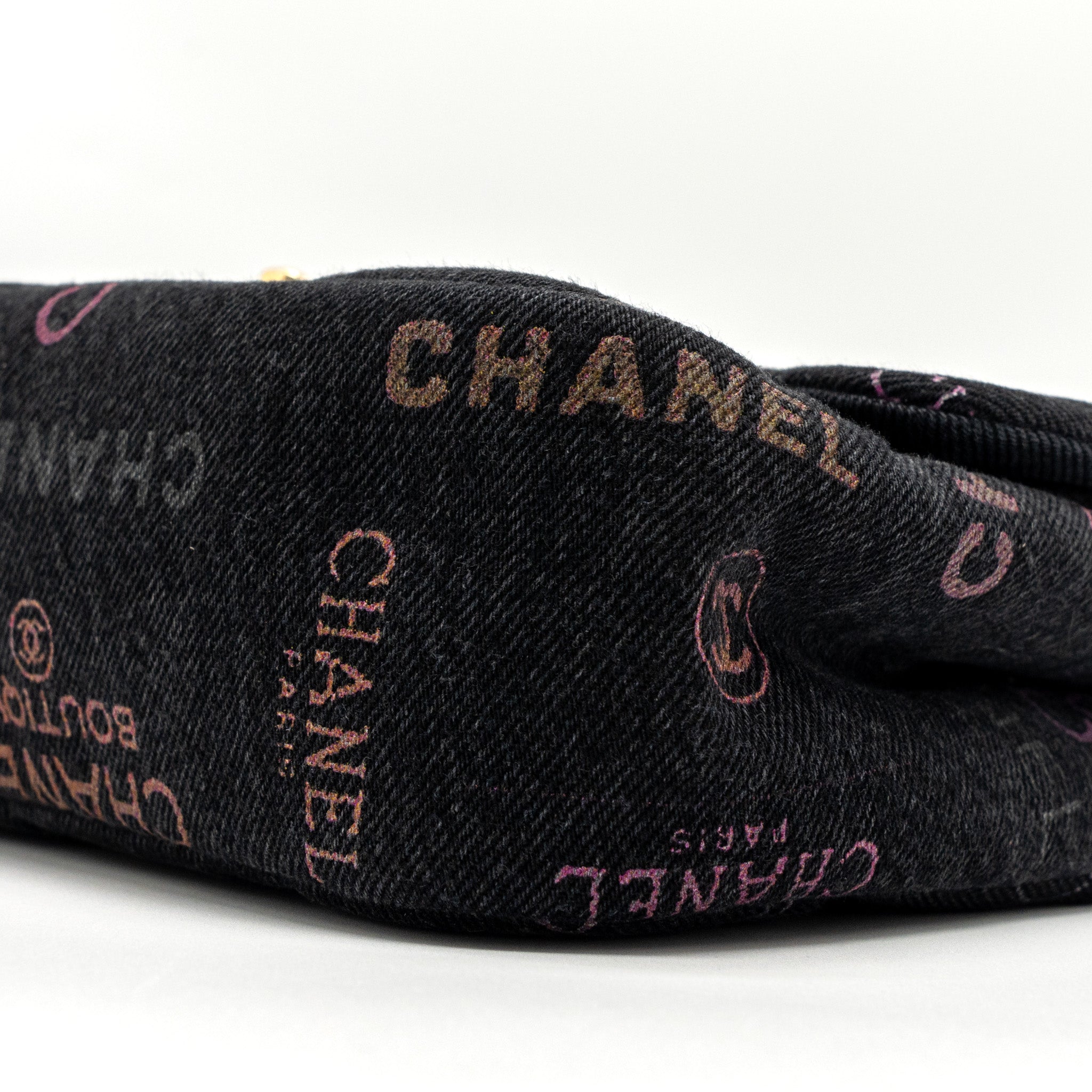 CHANEL BLACK DENIM FLAP BAG BRUSHED GHW (MICROCHIP)