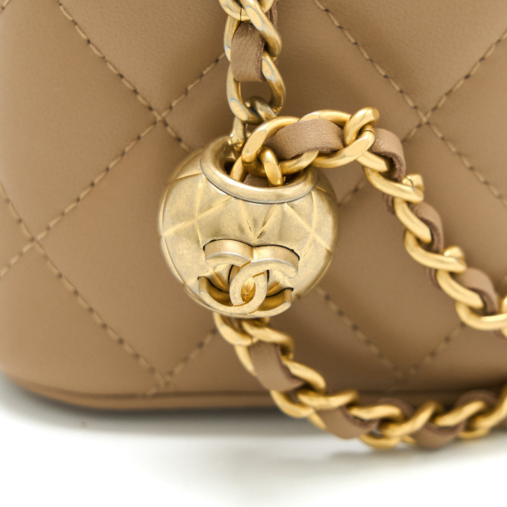 CHANEL PEARL CRUSH LONG VANITY CASE LAMBSKIN DARK BEIGE GHW