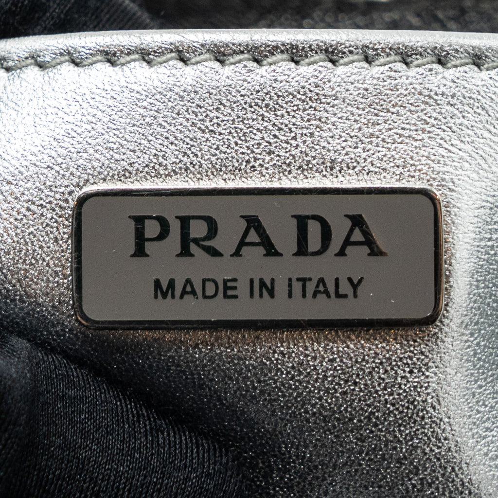 PRADA BORSA A SPALLA CLEO PELLE SPAZZOLATO LEATHER ARGENTO SHW