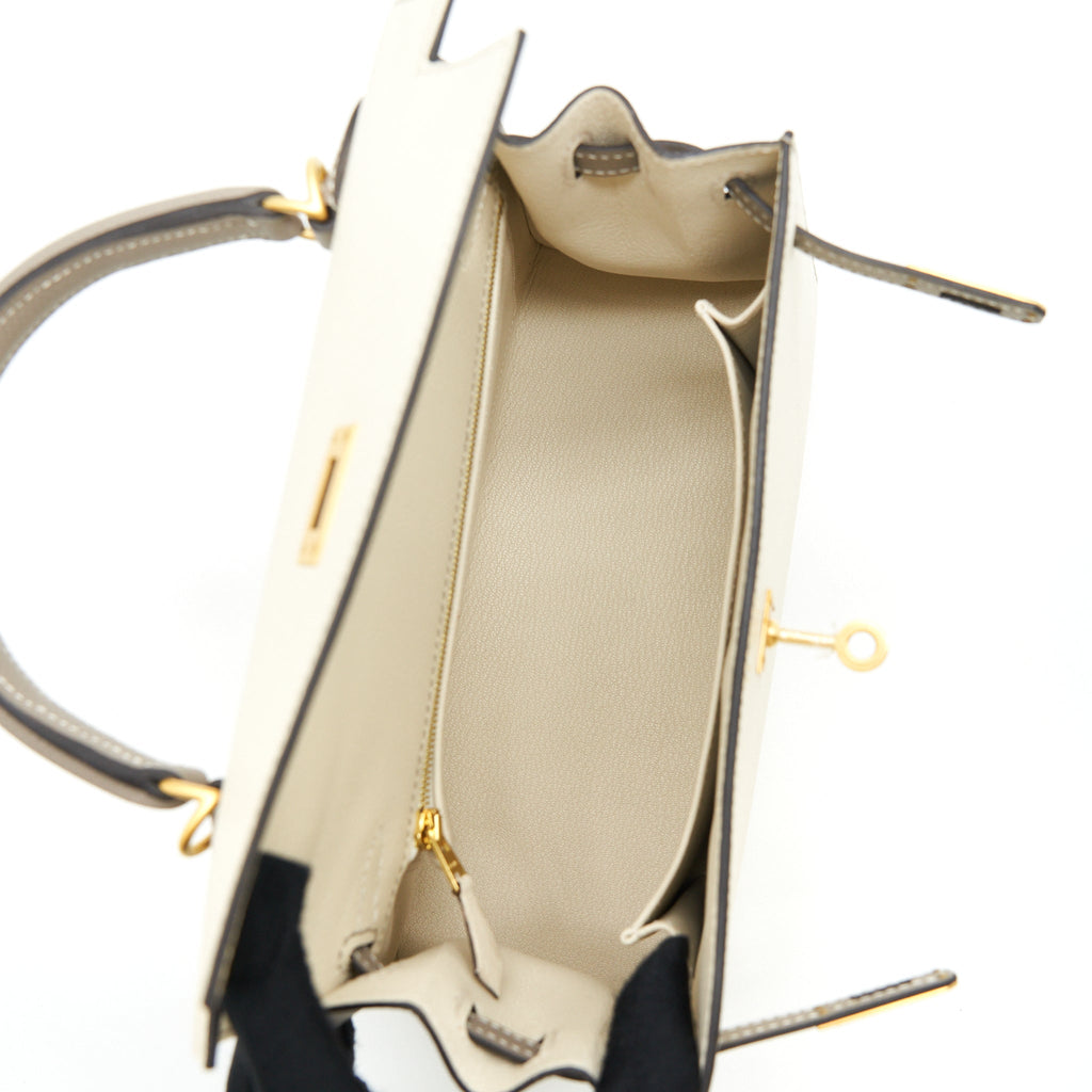 HERMES KELLY 25 SPECIAL ORDER EPSOM CRAIE / GRIS ASPHALT BRUSHED GHW
