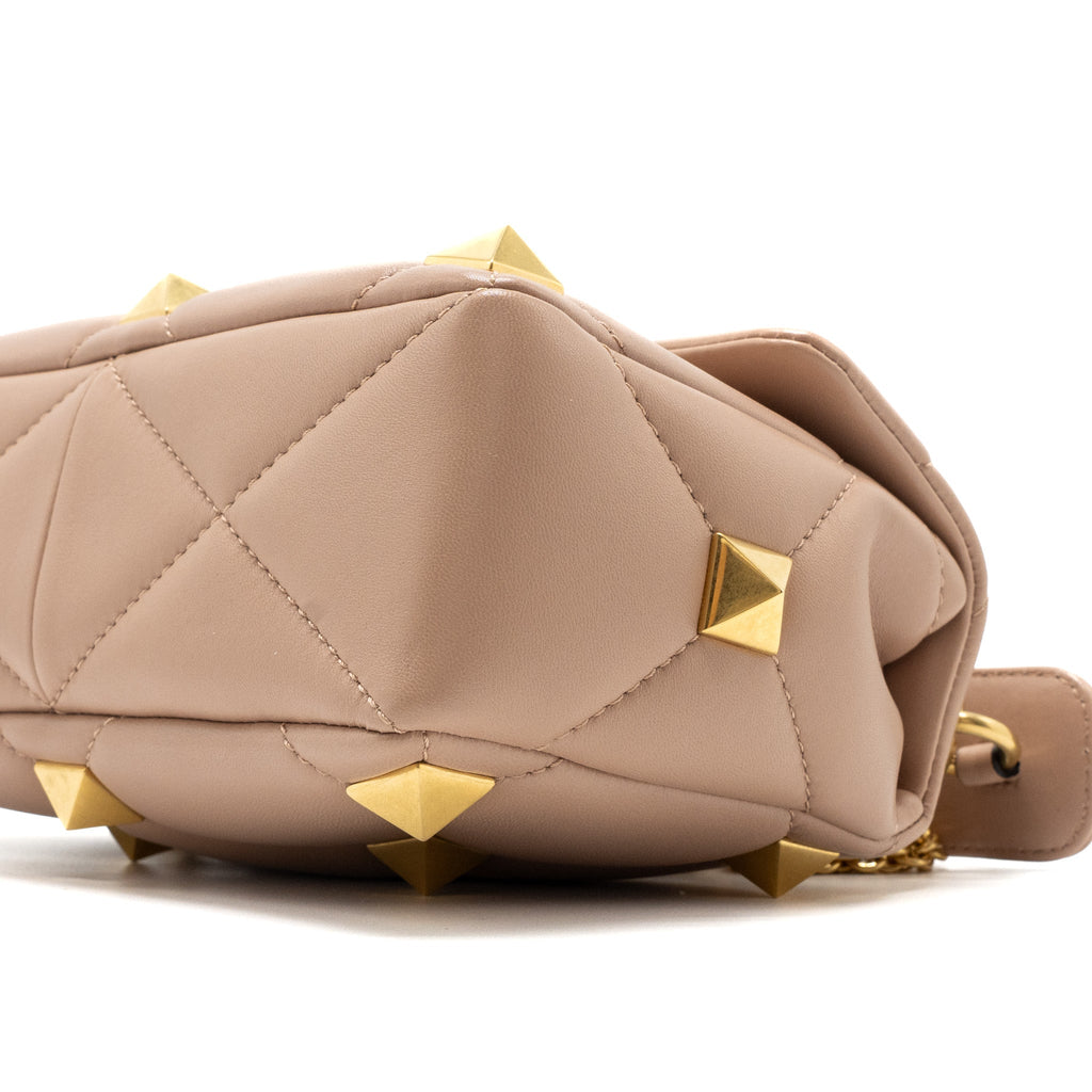 VALENTINO MEDIUM ROMAN STUD SHOULDER BAG NAPPA POUDRE GHW