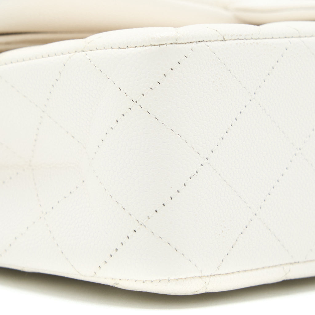 CHANEL MEDIUM CLASSIC DOUBLE FLAP BAG CAVIAR WHITE SHW (MICROCHIP)