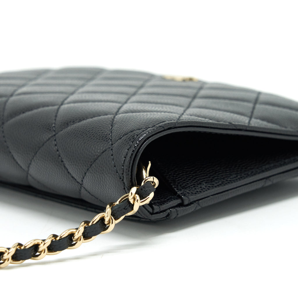 CHANEL 22P 2 IN 1 WALLET ON CHAIN CAVIAR BLACK LGHW