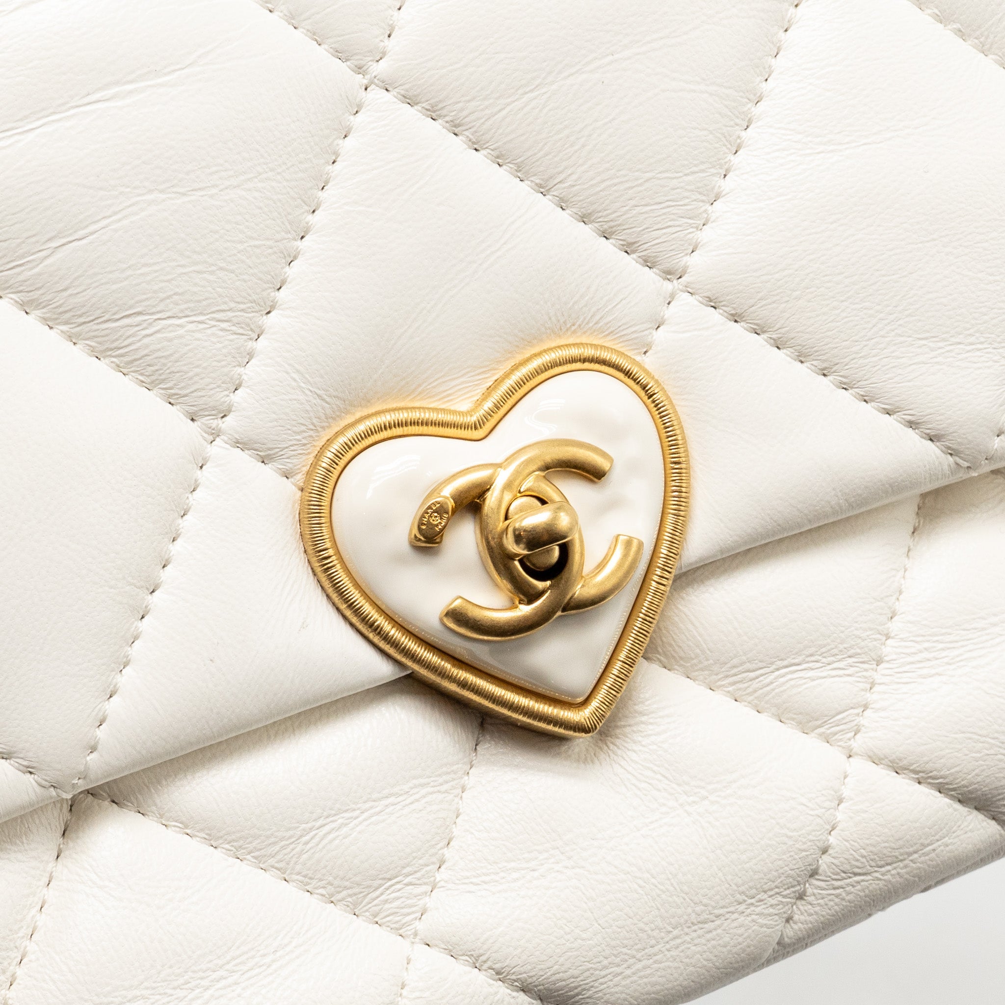 CHANEL 23S COCO LOVE SMALL FLAP BAG LAMBSKIN WHITE GHW (MICROCHIP)