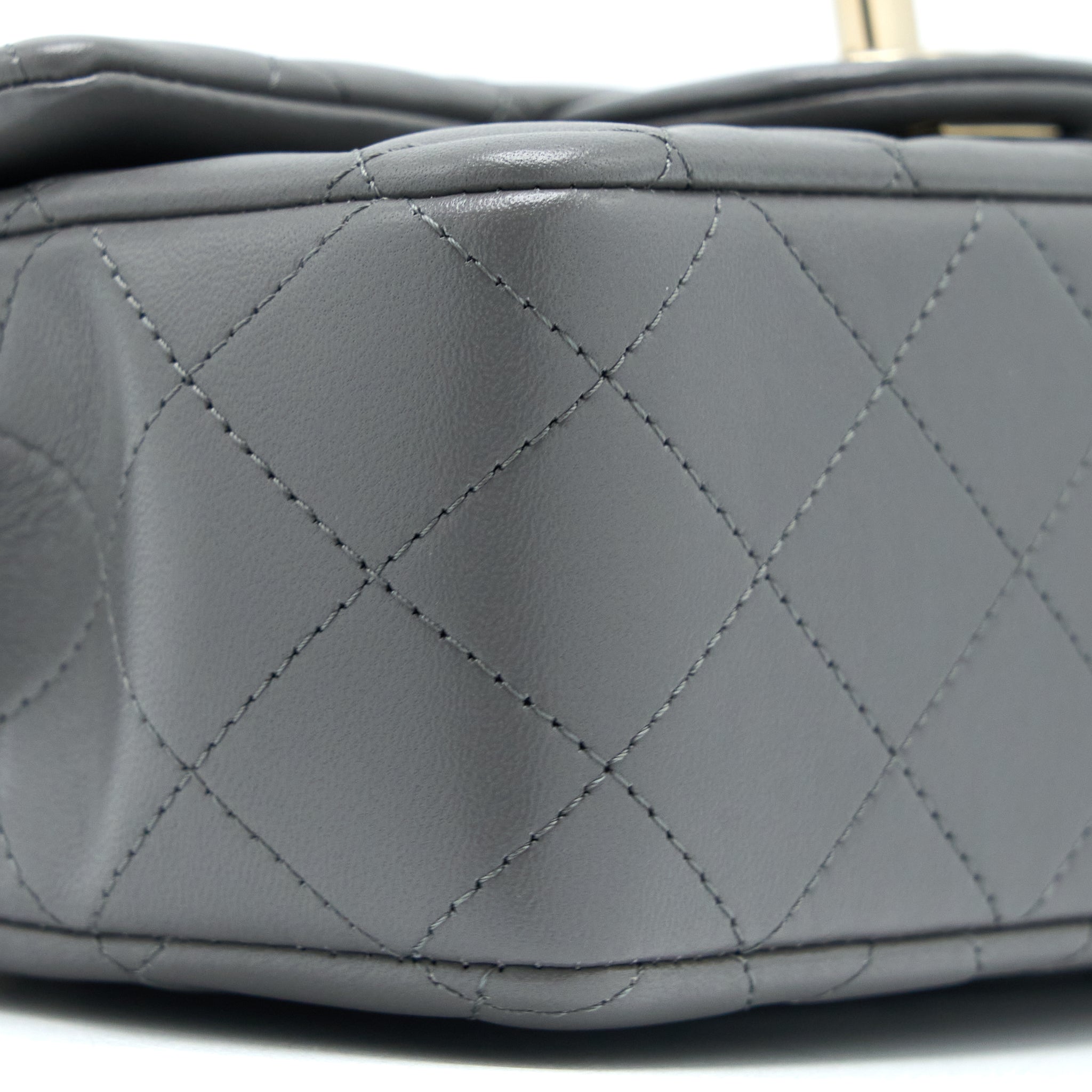 CHANEL TOP HANDLE MINI RECTANGULAR FLAP BAG LAMBSKIN GREY LGHW (MICROCHIP)