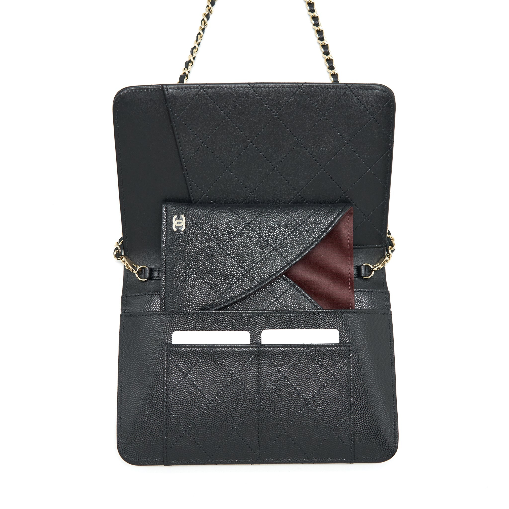 CHANEL 22P 2 IN 1 WALLET ON CHAIN CAVIAR BLACK LGHW