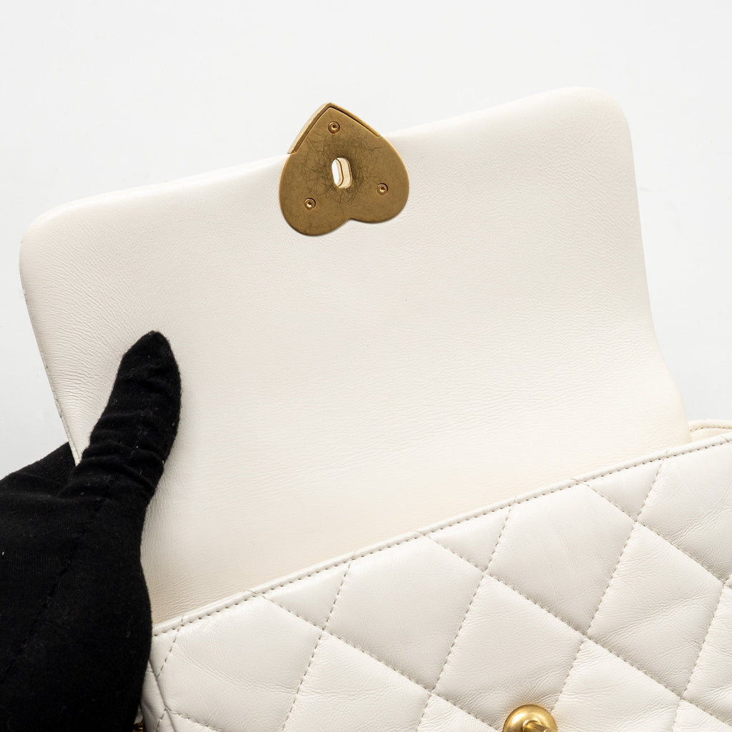 CHANEL 23S COCO LOVE SMALL FLAP BAG LAMBSKIN WHITE GHW (MICROCHIP)