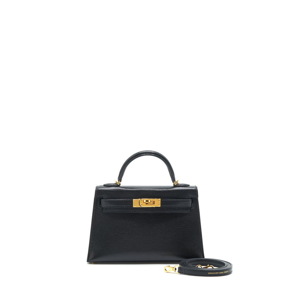 HERMES MINI KELLY 20CM CHÈVRE CHAMKILA BLACK GHW