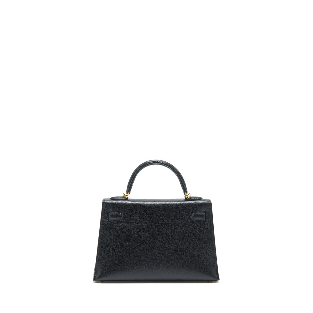 HERMES MINI KELLY 20CM CHÈVRE CHAMKILA BLACK GHW