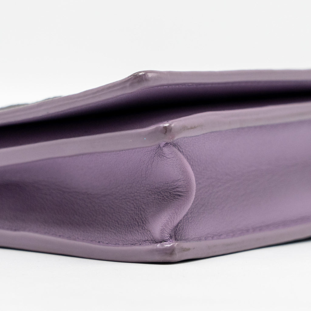 BOTTEGA VENETA INTRECCIATO WALLET ON CHAIN LEATHER PURPLE/GREY GHW