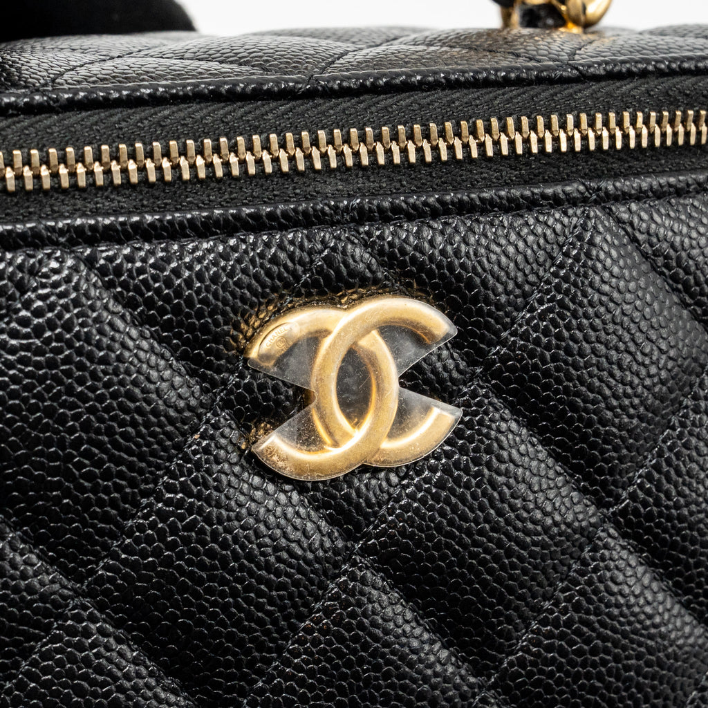 CHANEL LETTER TOP HANDLE LONG VANITY WITH CHAIN CAVIAR BLACK GHW