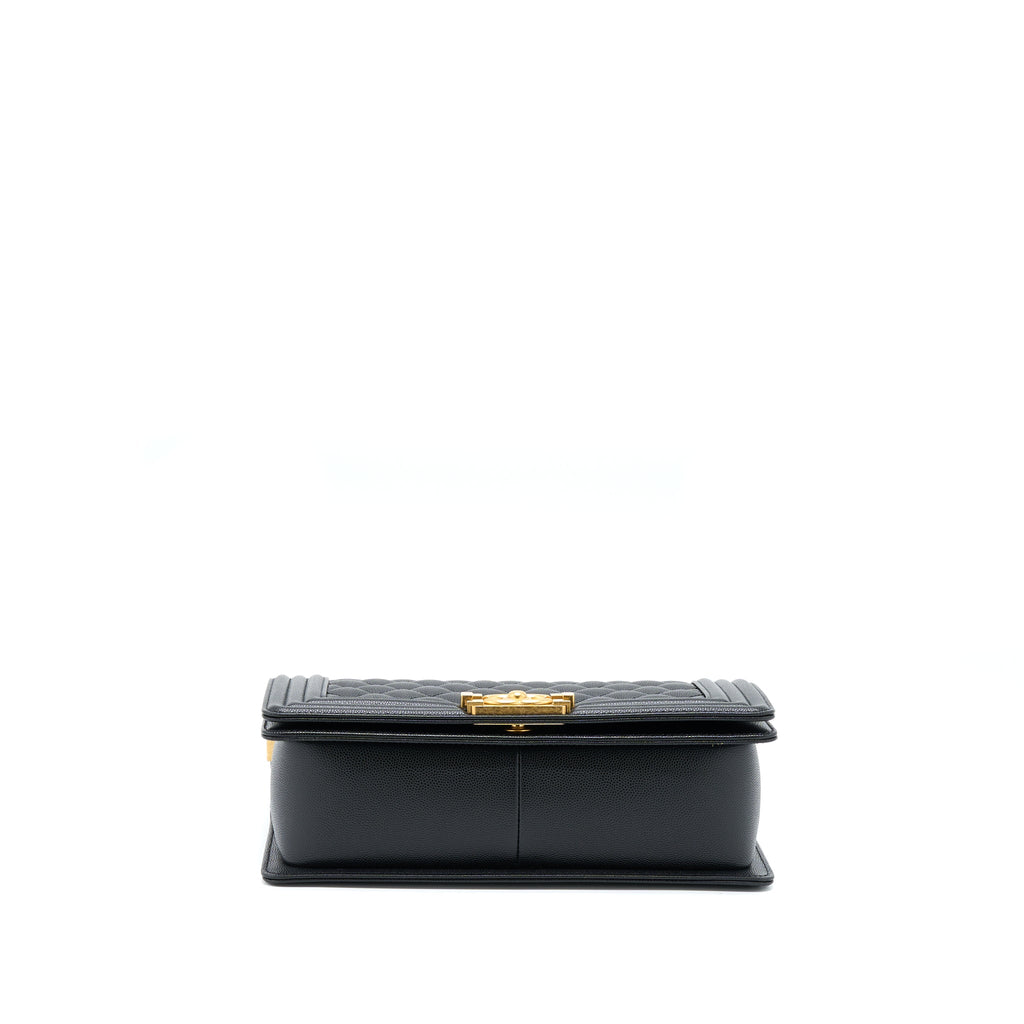 CHANEL MEDIUM BOY CAVIAR BLACK BRUSHED GOLD HARDWARE(MICROCHIP)