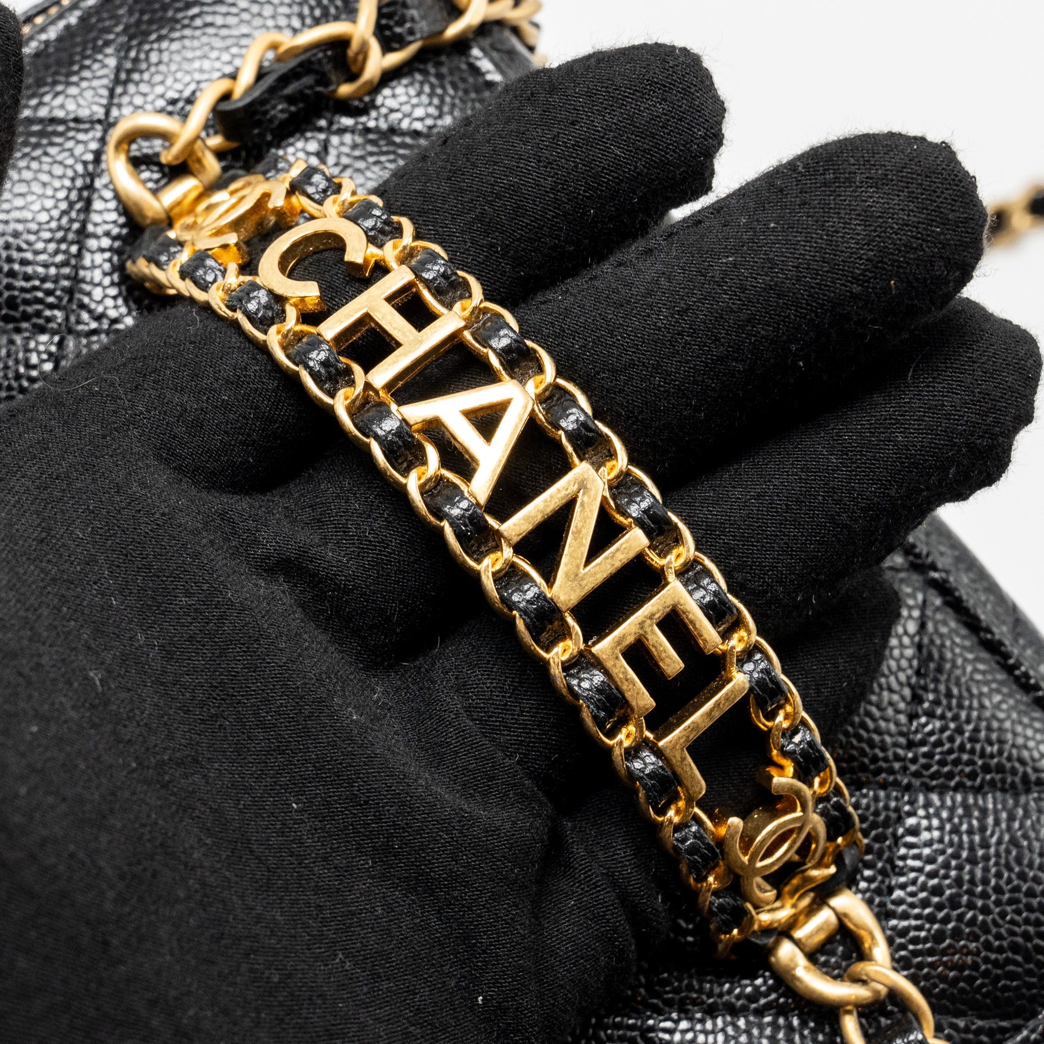 CHANEL LETTER TOP HANDLE LONG VANITY WITH CHAIN CAVIAR BLACK GHW