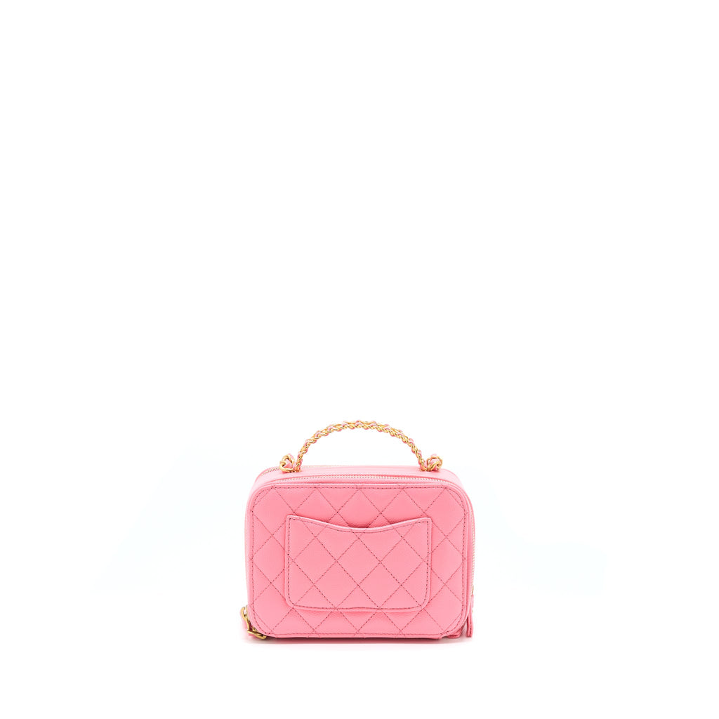 CHANEL 22S LETTER TOP HANDLE SMALL VANITY CASE CAVIAR PINK BRUSHED GHW(MICROCHIP)
