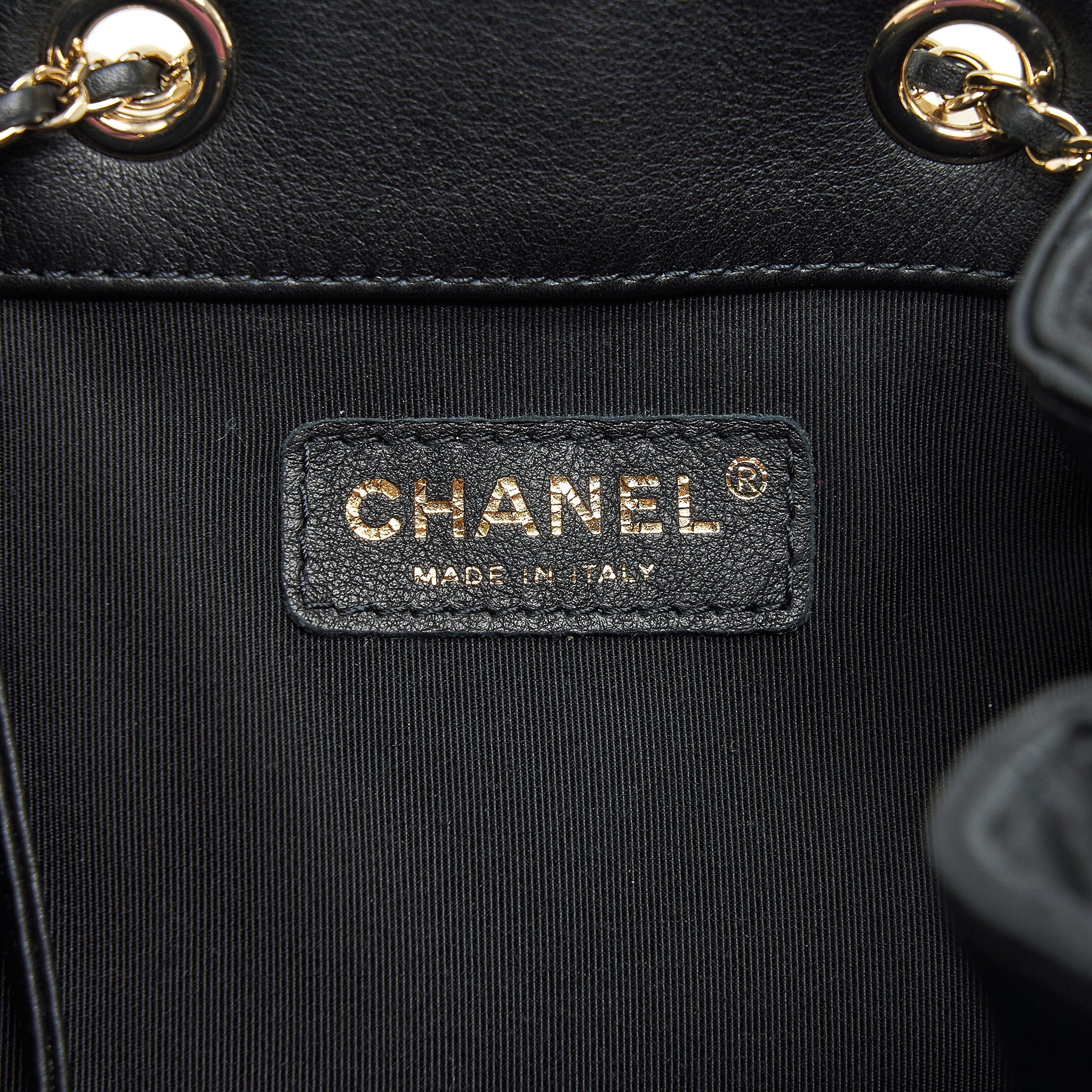 CHANEL BUCKET BAG QUILTED LAMBSKIN BLACK LGHW