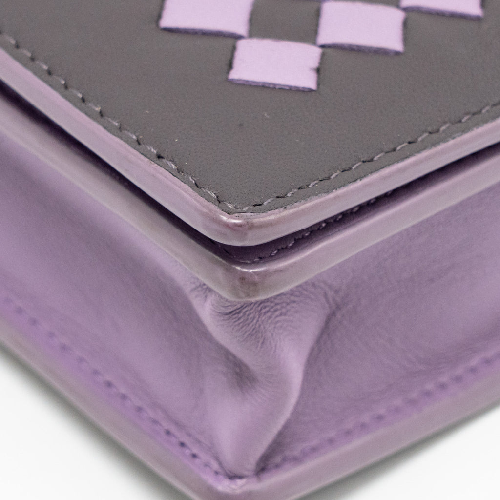 BOTTEGA VENETA INTRECCIATO WALLET ON CHAIN LEATHER PURPLE/GREY GHW