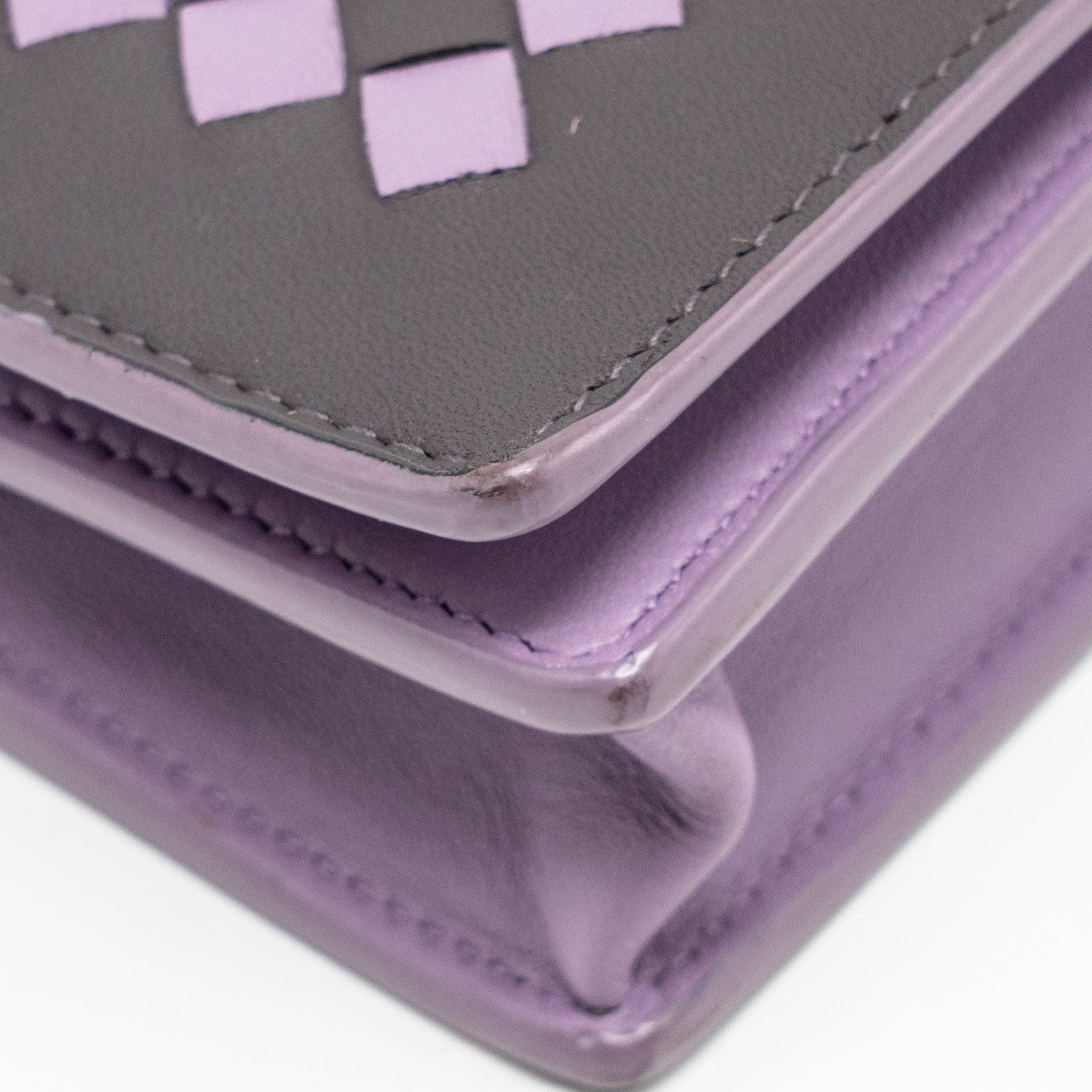 BOTTEGA VENETA INTRECCIATO WALLET ON CHAIN LEATHER PURPLE/GREY GHW