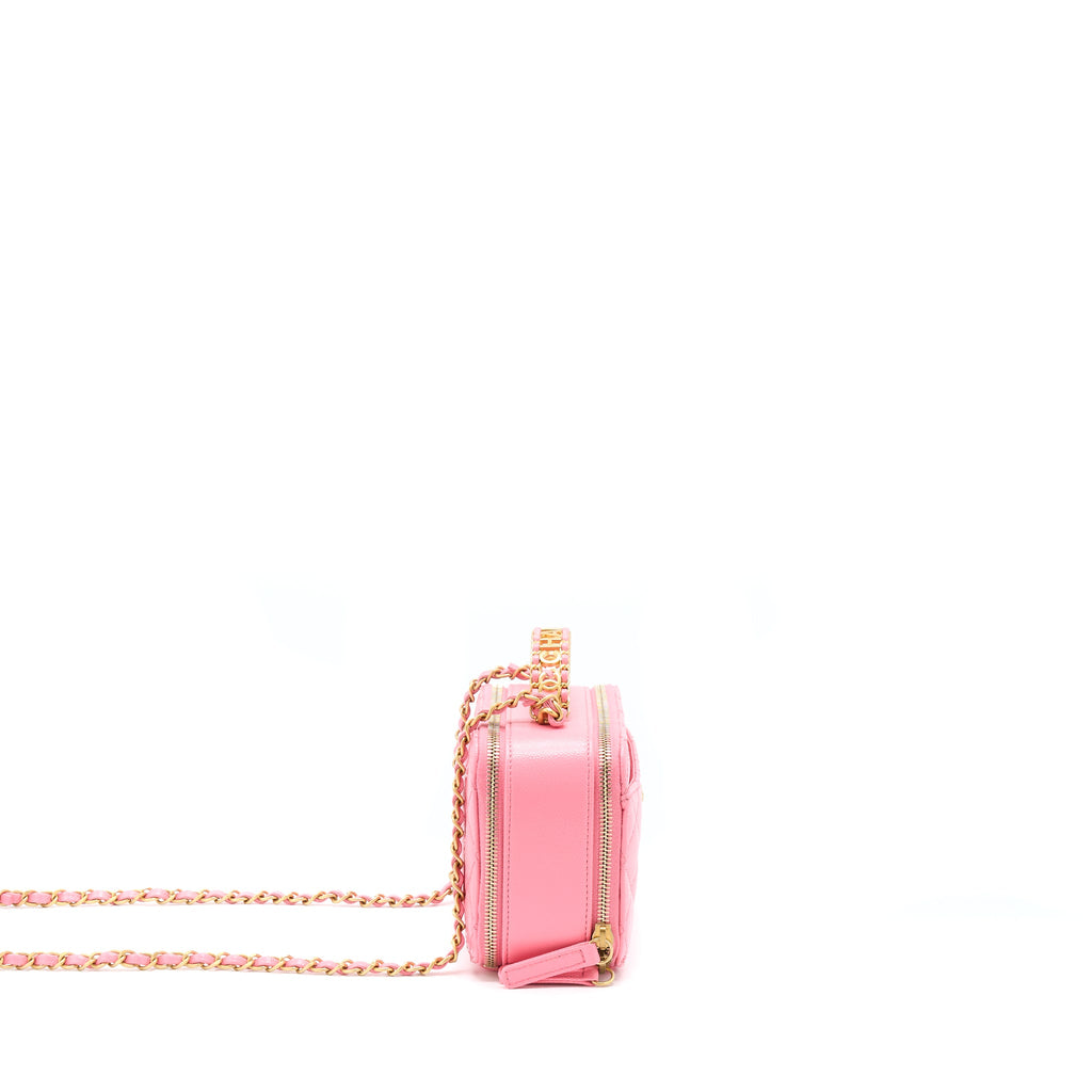CHANEL 22S LETTER TOP HANDLE SMALL VANITY CASE CAVIAR PINK BRUSHED GHW(MICROCHIP)