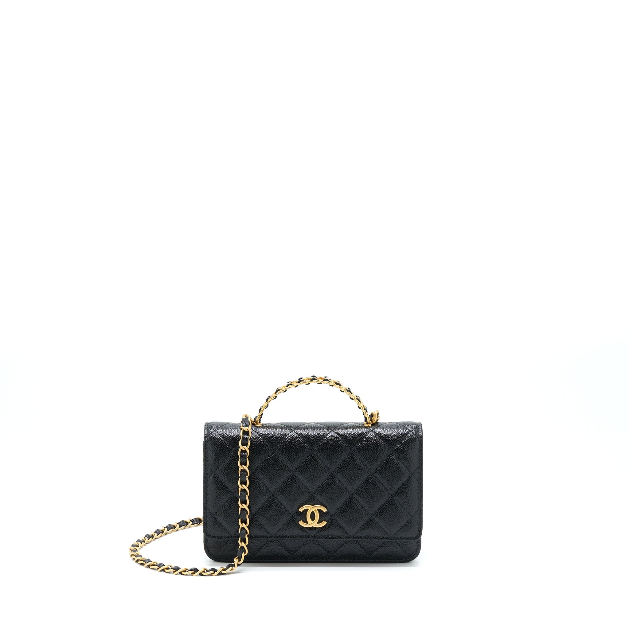 CHANEL TOP HANDLE WALLET ON CHAIN CAVIAR BLACK GHW (MICROCHIP)
