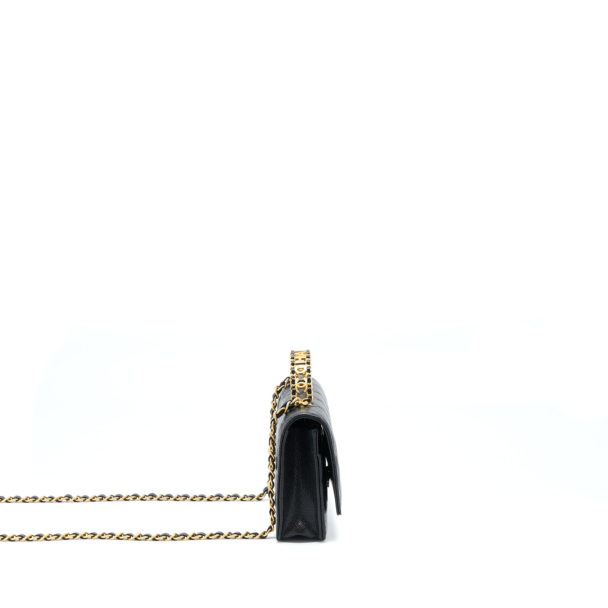 CHANEL TOP HANDLE WALLET ON CHAIN CAVIAR BLACK GHW (MICROCHIP)