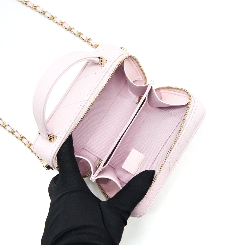 CHANEL 22P TOP HANDLE MINI VANITY WITH CHAIN CAVIAR LIGHT PINK LGHW