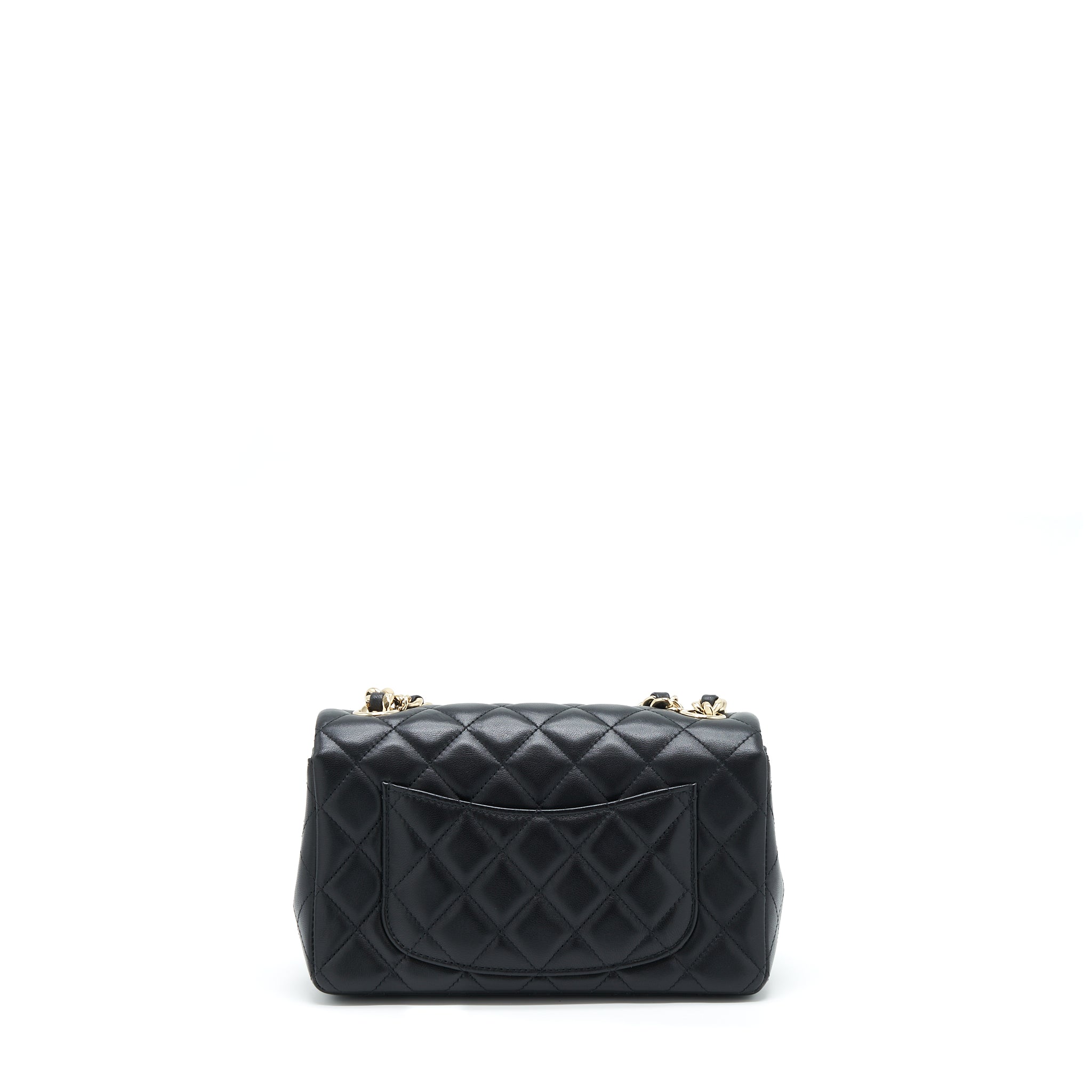 CHANEL MINI RECTANGULAR FLAP BAG WITH BAG CHARMS GIANT CHAINS LAMBSKIN BLACK GHW