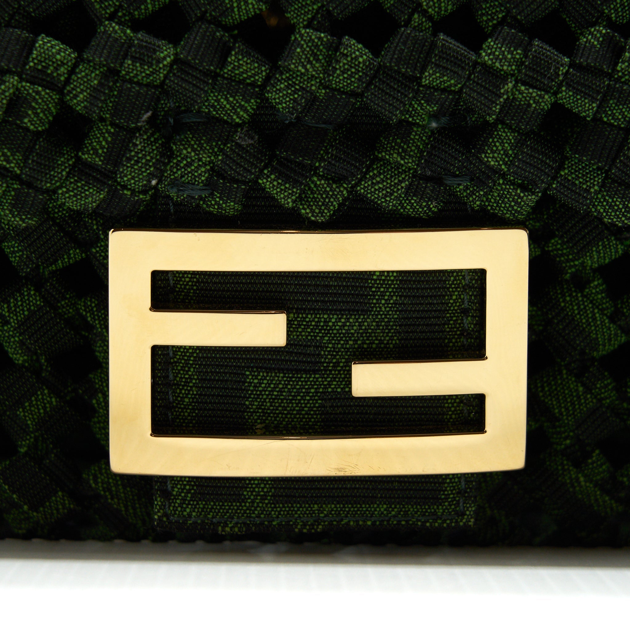 FENDI BAGUETTE LIMITED EDITION TWEED GREEN GHW