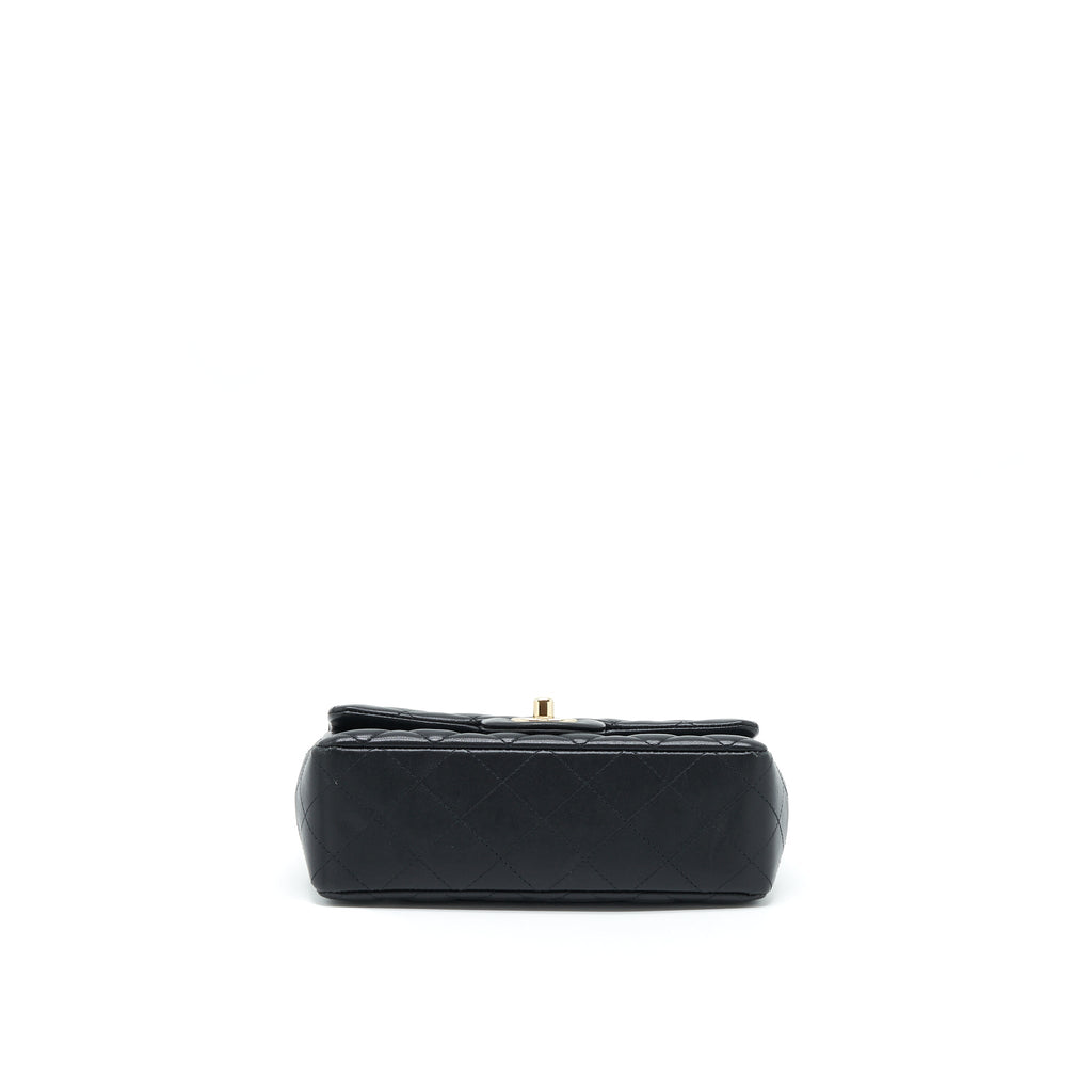 CHANEL MINI RECTANGULAR FLAP BAG WITH BAG CHARMS GIANT CHAINS LAMBSKIN BLACK GHW