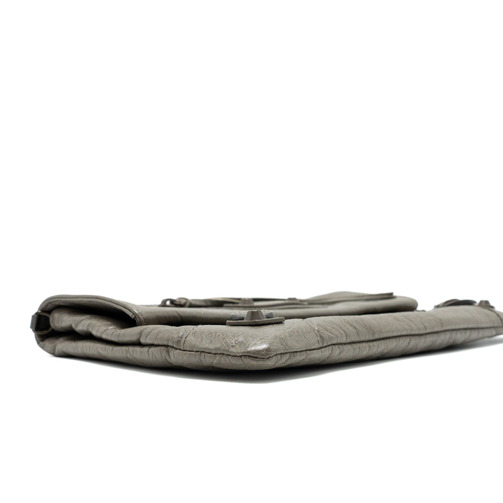 BALENCIAGA CITY FOLD CLUTCH/SHOULDER BAG LEATHER GREY RUTHENIUM HARDWARE