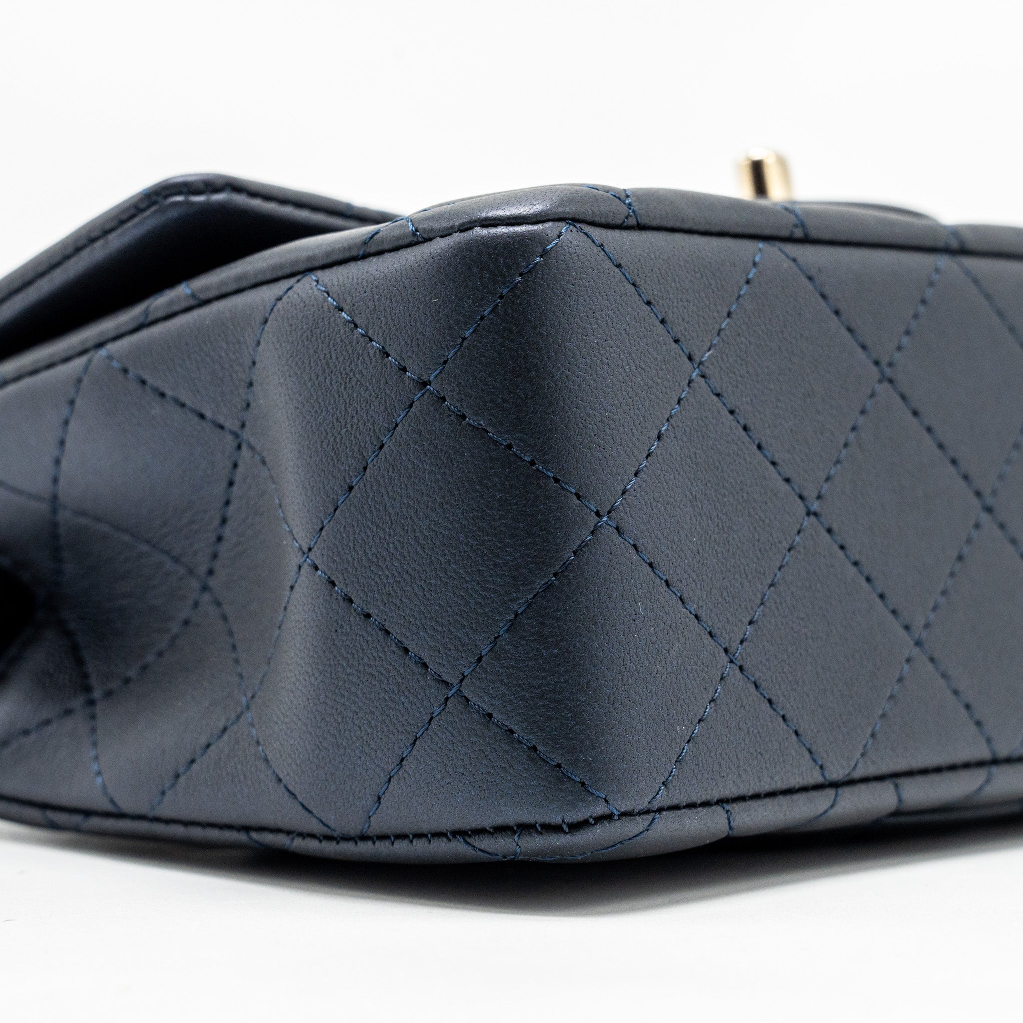 CHANEL TOP HANDLE MINI RECTANGULAR FLAP BAG LAMBSKIN NAVY LGHW (MICROCHIP)