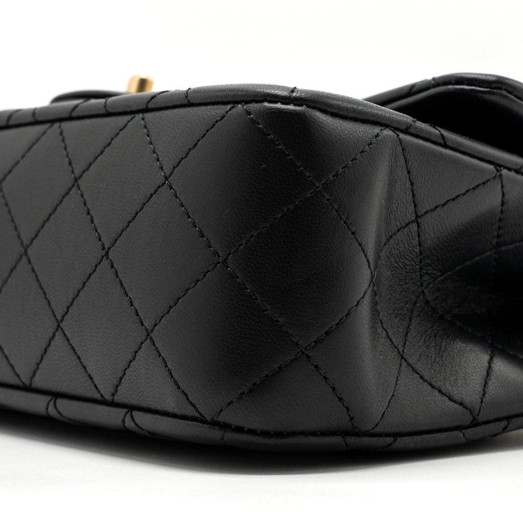 CHANEL 23S CAMELLIA CHAIN FLAP BAG LAMBSKIN BLACK GHW (MIRCOCHIP)