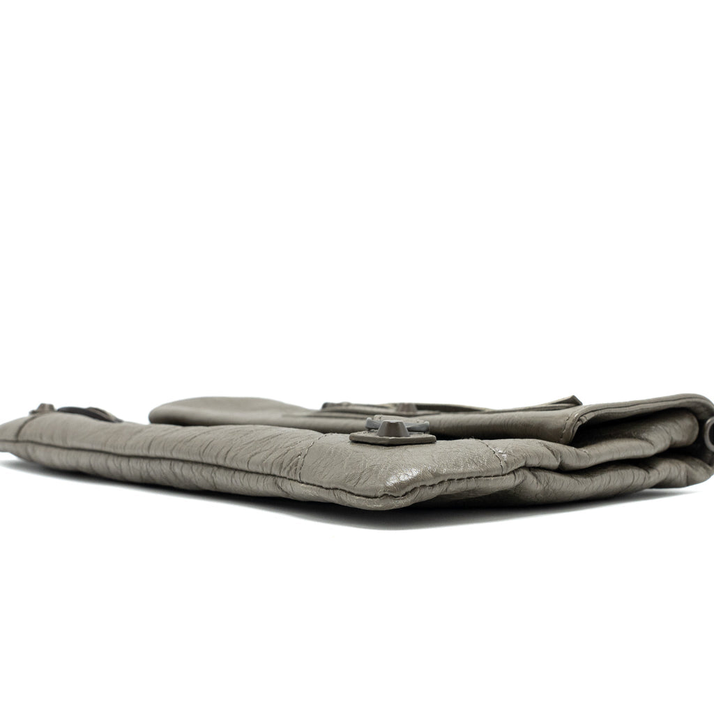 BALENCIAGA CITY FOLD CLUTCH/SHOULDER BAG LEATHER GREY RUTHENIUM HARDWARE
