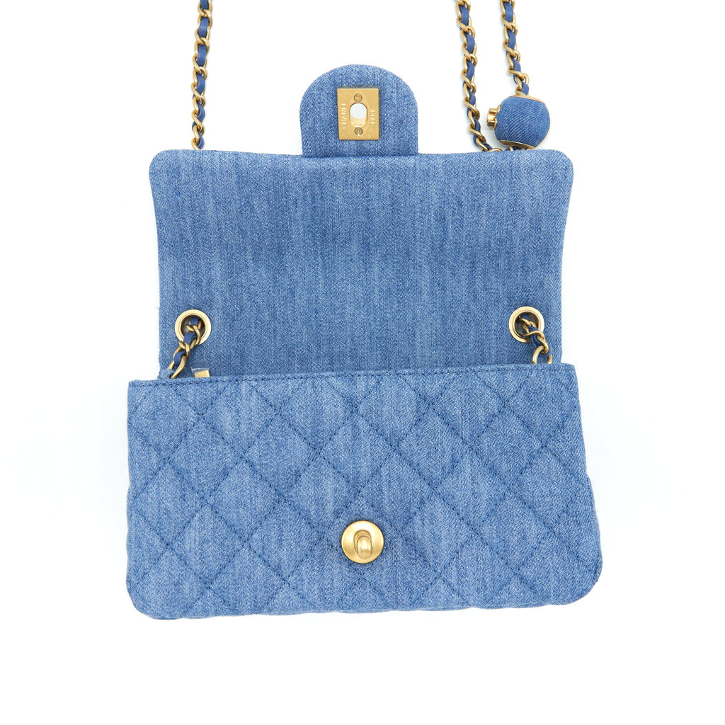 CHANEL 21K PEARL CRUSH MINI RECTANGULAR FLAP BAG DENIM GHW (MICROCHIP)