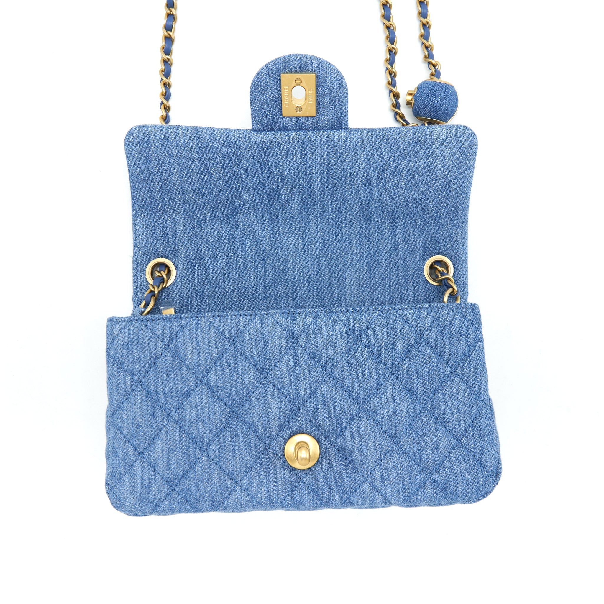 CHANEL 21K PEARL CRUSH MINI RECTANGULAR FLAP BAG DENIM GHW (MICROCHIP)