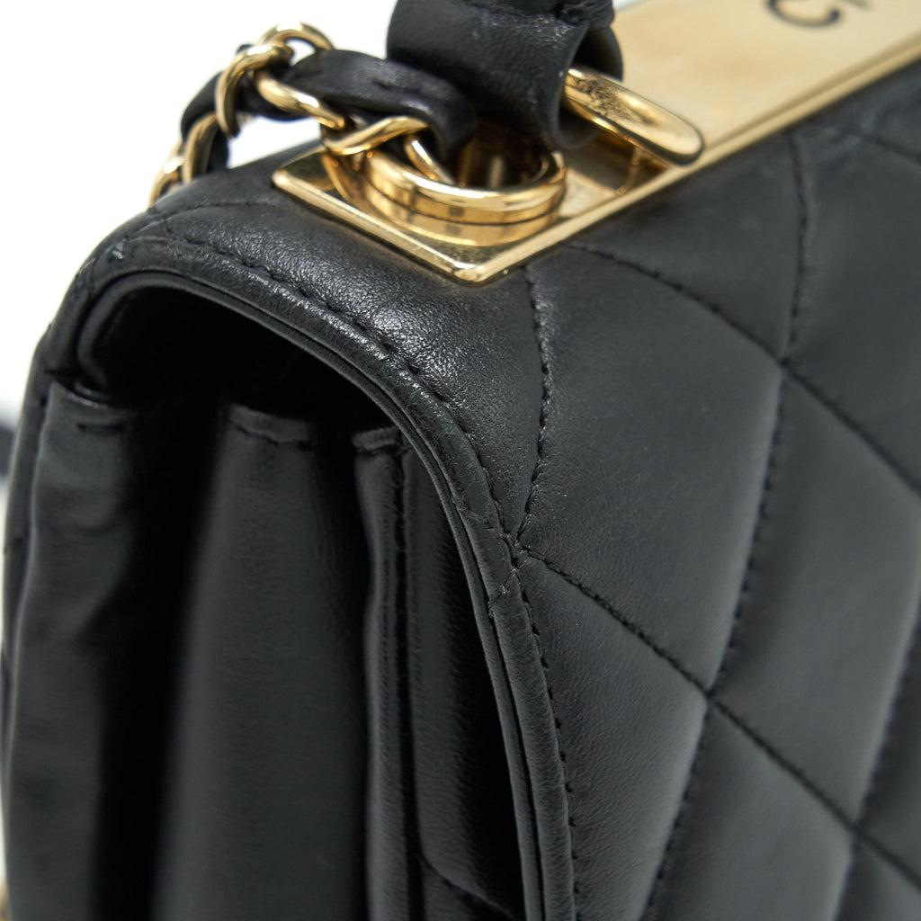 CHANEL SMALL TRENDY CC FLAP BAG WITH TOP HANDLE LAMBSKIN BLACK LGHW