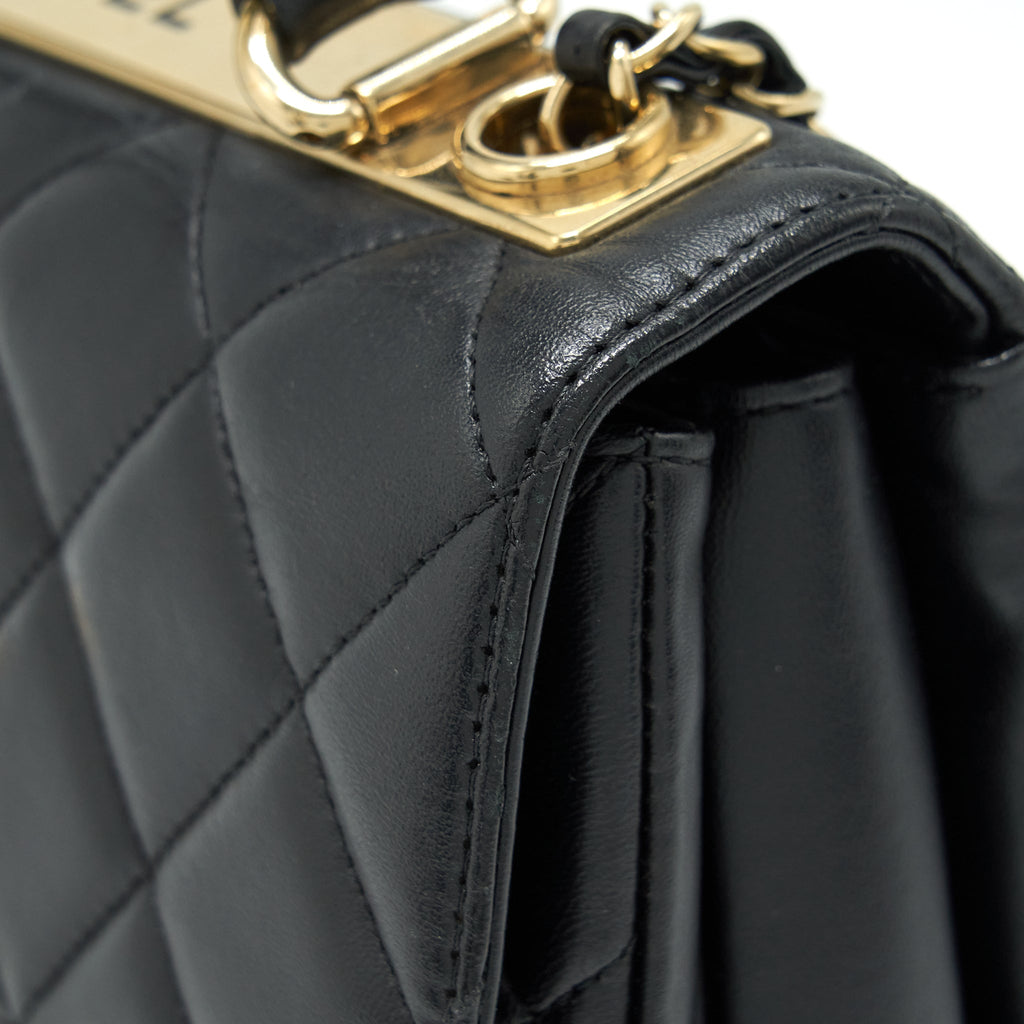 CHANEL SMALL TRENDY CC FLAP BAG WITH TOP HANDLE LAMBSKIN BLACK LGHW