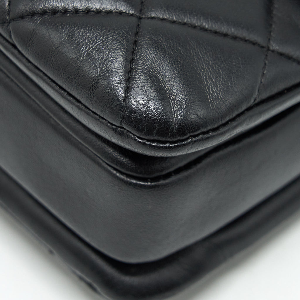 CHANEL SMALL TRENDY CC FLAP BAG WITH TOP HANDLE LAMBSKIN BLACK LGHW