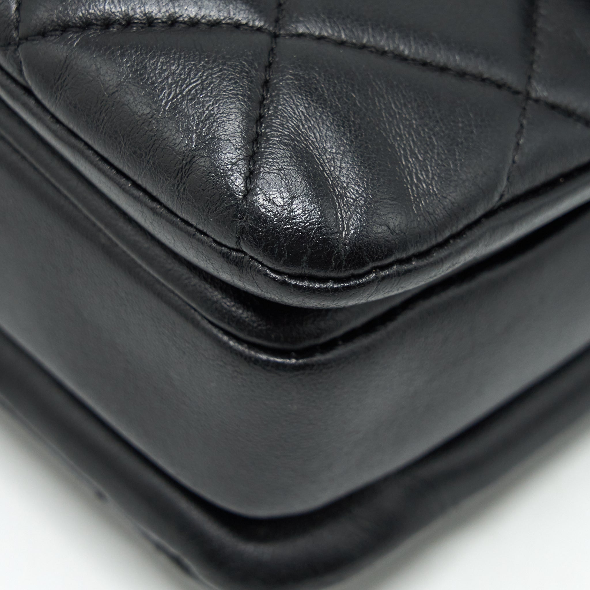 CHANEL SMALL TRENDY CC FLAP BAG WITH TOP HANDLE LAMBSKIN BLACK LGHW