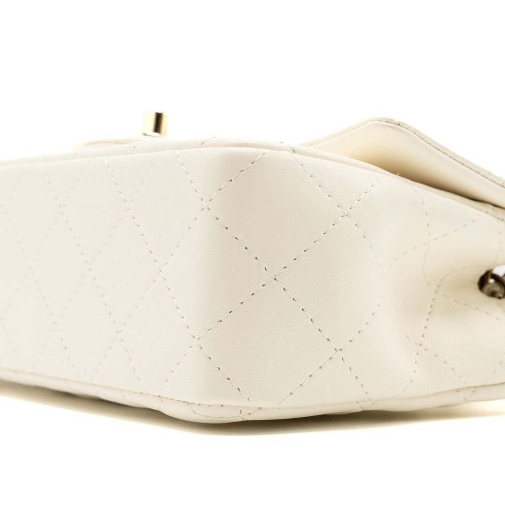 CHANEL MINI RECTANGULAR FLAP BAG LAMBSKIN WHITE LGHW (MICROCHIP)