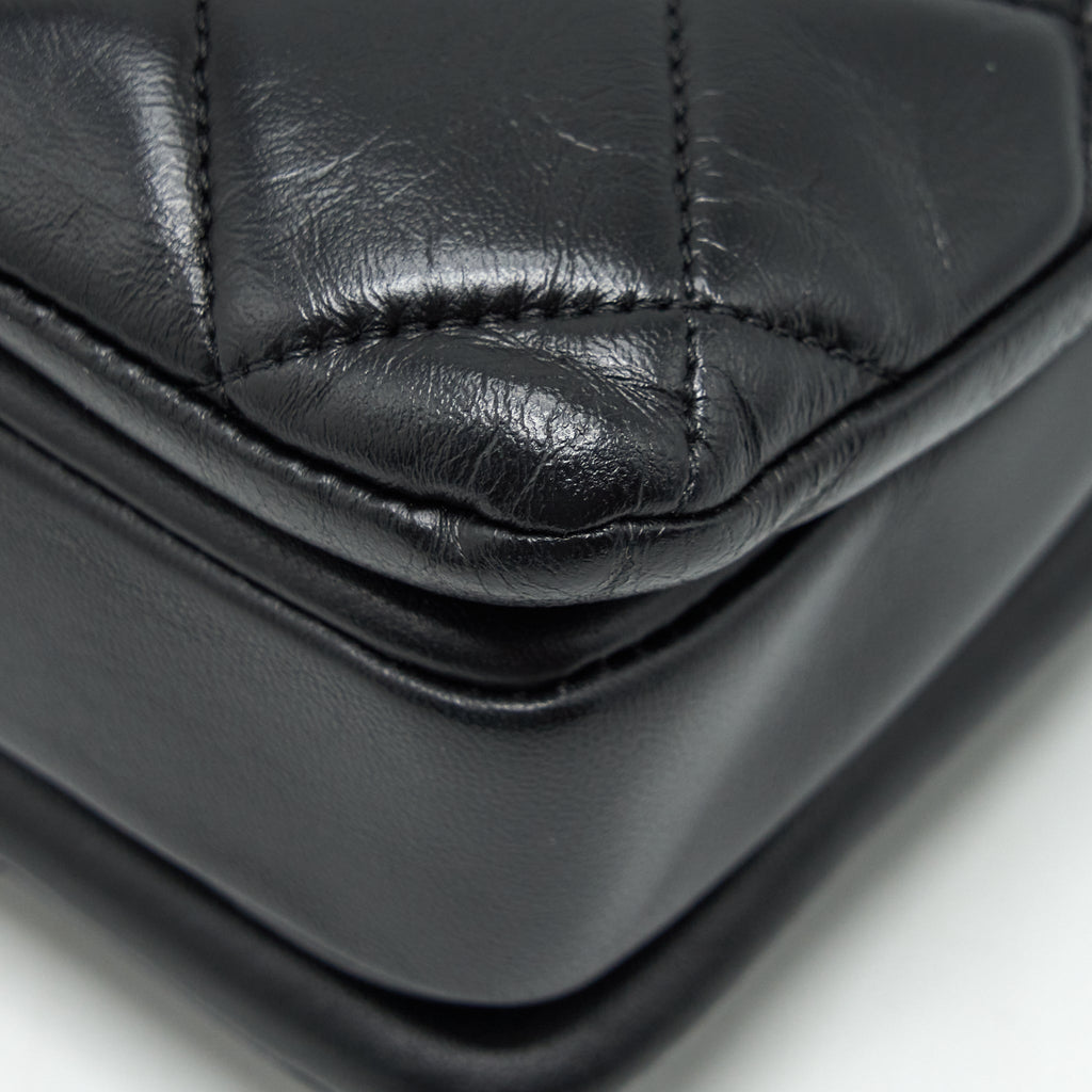 CHANEL SMALL TRENDY CC FLAP BAG WITH TOP HANDLE LAMBSKIN BLACK LGHW