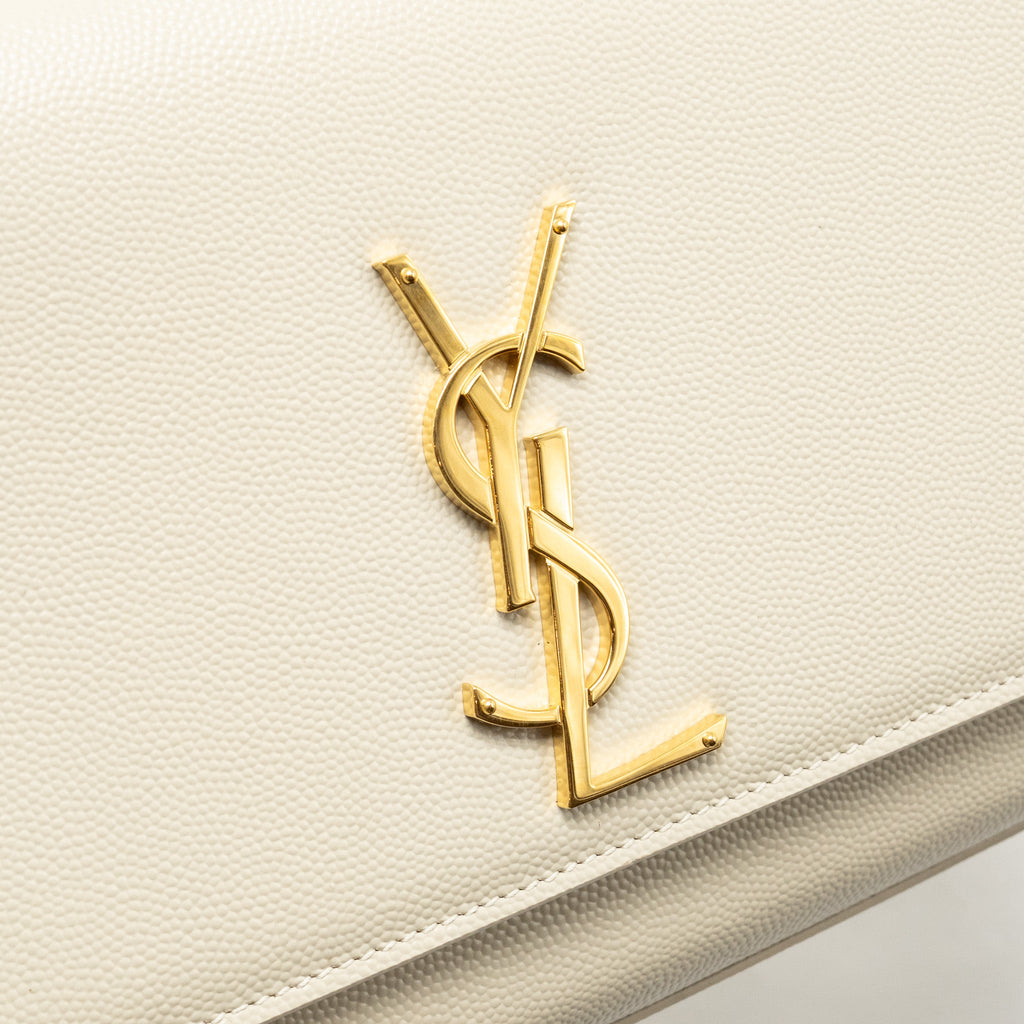 SAINT LAURENT/YSL MEDIUM KATE BAG GRAINED CALFSKIN WHITE GHW